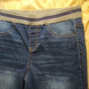 Dark wash jeggings with sweat pants waist band